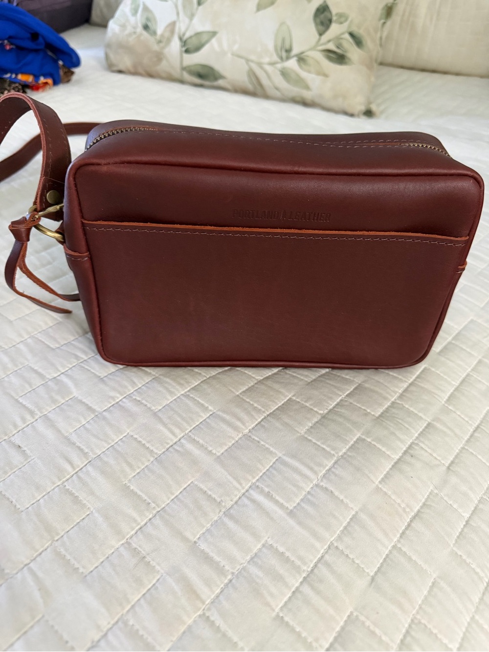 Portland Leather Crossbody Bag in burgundy brown color